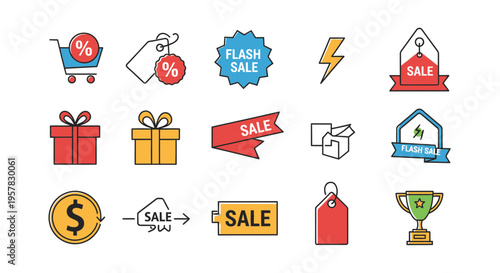 Collection of sale and discount icons.