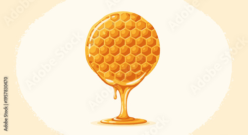 Honeycomb with honey dripping down slowly.