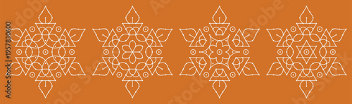 Set of dotted rangoli art. Indian home decor patterns.
