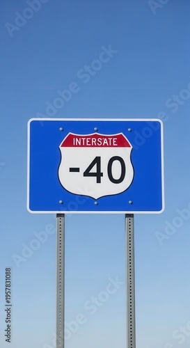 Interstate 40 Highway Sign Against A Clear Blue Sky Road Travel