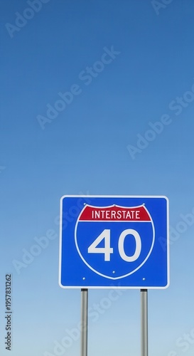 Interstate 40 Highway Sign Against Clear Blue Sky Transportation and Travel