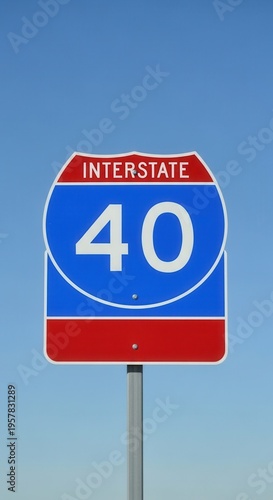 Interstate 40 Highway Sign Against Clear Blue Sky