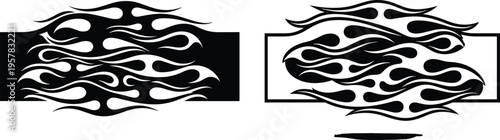 Black tribal flame decals and fire silhouettes isolated on white background, vector set for hot rod racing, motorcycle vinyl wraps, and automotive branding.