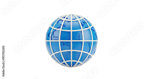 3D Render of a Blue Globe with White Grid Lines
