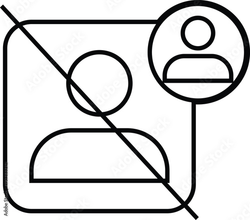 Restricted access icon, prohibition symbol with user account concept, secure blocked permission sign, minimalist flat vector illustration, clean UI UX app icon,