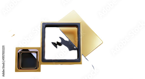 Abstract Golden and Black Square Frames with White Background