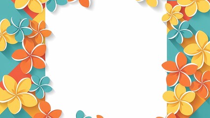 Vibrant floral border with colorful plumeria flowers.