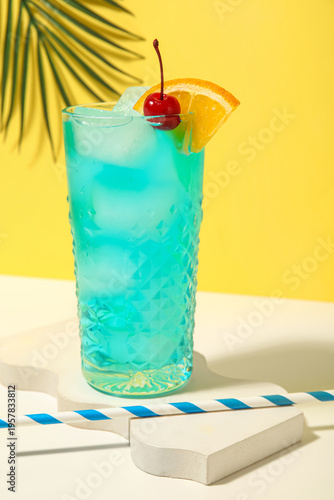 Glass of tasty Blue Lagoon ...