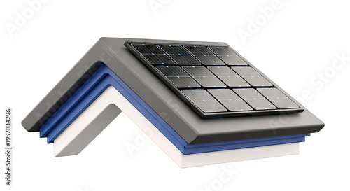 Diagram of a layered roof section with solar panels