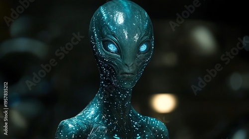 Extraterrestrial close-up in spaceship, with crew working, for sci-fi movie use