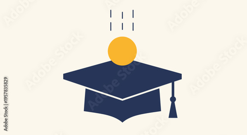 Education Funding Concept Illustration with Gold Coin Falling into Graduation Cap Mortarboard