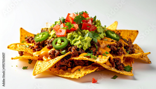 Loaded Beef Nachos with Guacamole and Melted Cheese