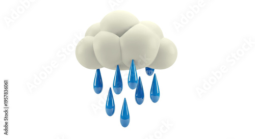 3D Cartoon Rain Cloud with Blue Drops