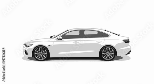 Modern white sedan isolated on white background automobile design concept