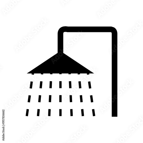 Shower head with water drops outline vector icon isolated bathroom sketch
