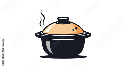 Steaming pot illustration with a lid and visible steam against a white background