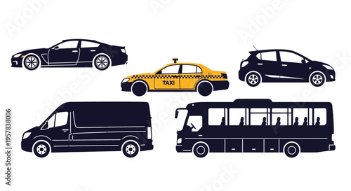 Transportation fleet vector illustration various vehicle silhouettes isolated