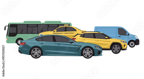 Transportation vehicles illustration car bus van and taxi isolated