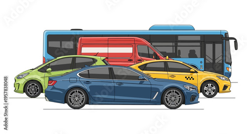 Transportation vehicles illustration set for urban mobility and logistics