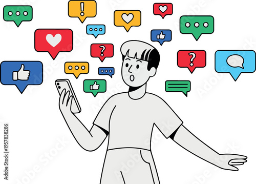 Digital Overload Person Overwhelmed by Social Media Notifications