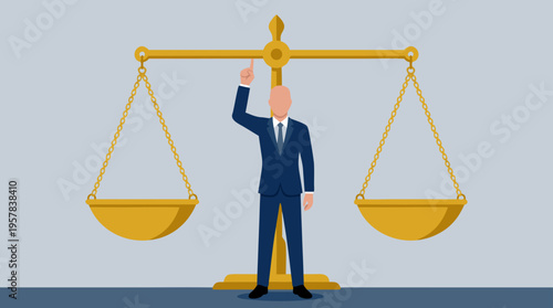 A businessman holding a golden balance scale vector illustration depicting justice