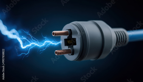 Wallpaper Mural Electrical plug with live spark, power plug, blue cord, energy discharge, closeup, studio lighting, safety concept Torontodigital.ca