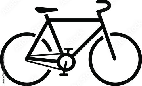 Minimalist black bicycle vector icon isolated on white background, simple line art bike illustration for cycling sports, urban transportation, and eco-friendly travel lifestyle.