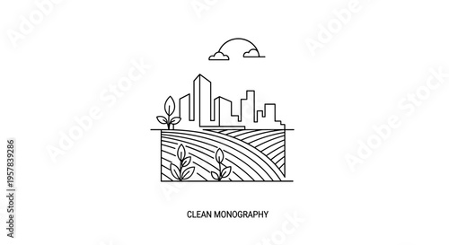 Urban Agriculture and Sustainable Cityscape Line Art