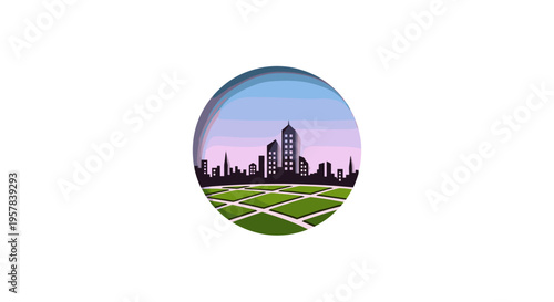 Circular Logo Of A Cityscape And Green Land Division