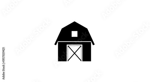 Simple Black Barn Icon on White Background