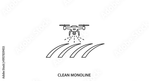 Drone Spraying Crops In Clean Monoline Style