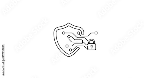 Digital Cybersecurity Shield with Padlock and Circuit Board Icon