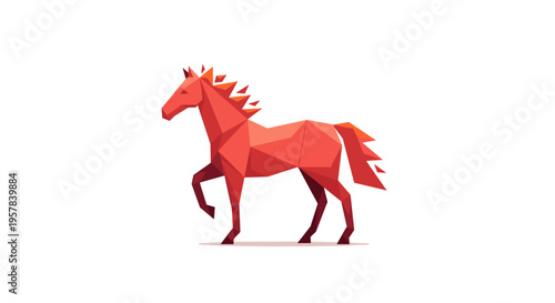 Dynamic Red Low Poly Geometric Horse Vector Art
