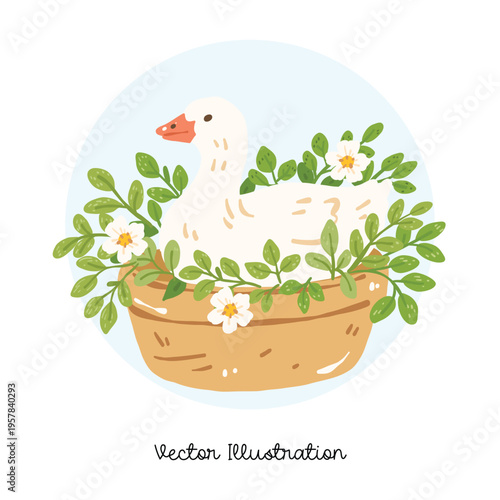 Mother Goose Nest Cute Cottagecore Farm Illustration