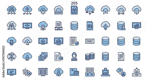 Cloud computing and data storage icons digital business and technology