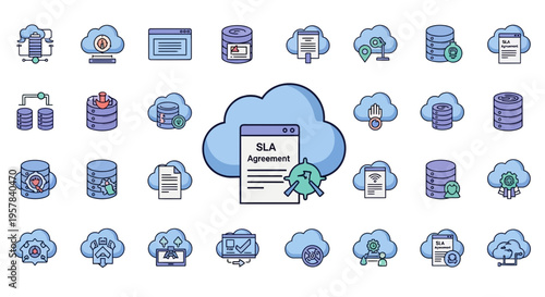 Cloud computing and data storage icons digital technology illustrations