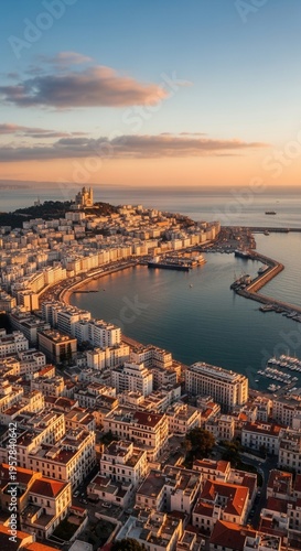 Majestic Coastal Cityscape At Sunrise With Architectural Splendor And Ocean Views