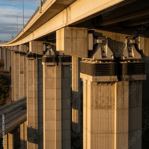 Majestic Concrete Bridge Structure Bathed In Golden Hour Light