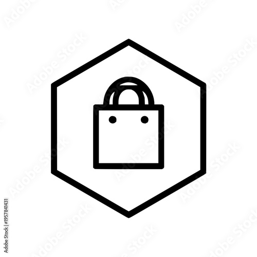 Black Padlock Icon in Hexagon Shape on White Background