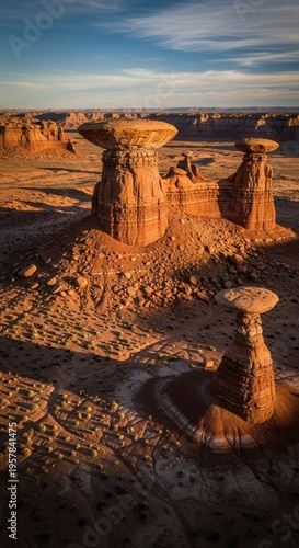 Majestic Desert Hoodoos Bathed In Golden Sunset Light