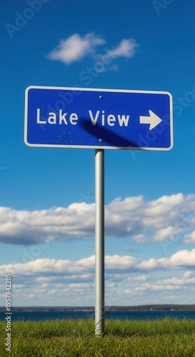 Wallpaper Mural Lake View Sign Directing Towards Scenic Water Destination on a Sunny Day Torontodigital.ca