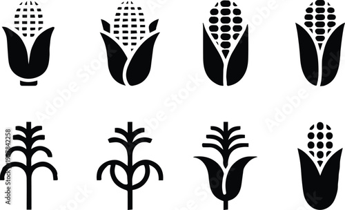corn cob and husk icons set kernel stalk farm harvest illustration