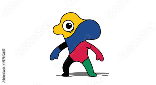 Abstract Humanoid Character with Primary Color Blocks and One Large Eye