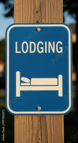 Wallpaper Mural Lodging Sign With Bed Icon On Wooden Post Outdoor Torontodigital.ca