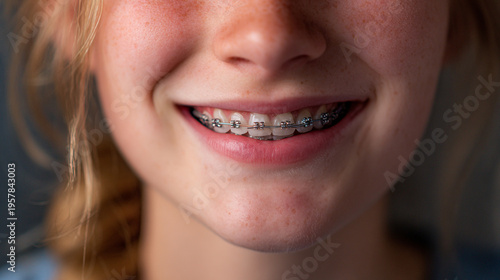 A young girl smiling showing her orthodontic dental braces
