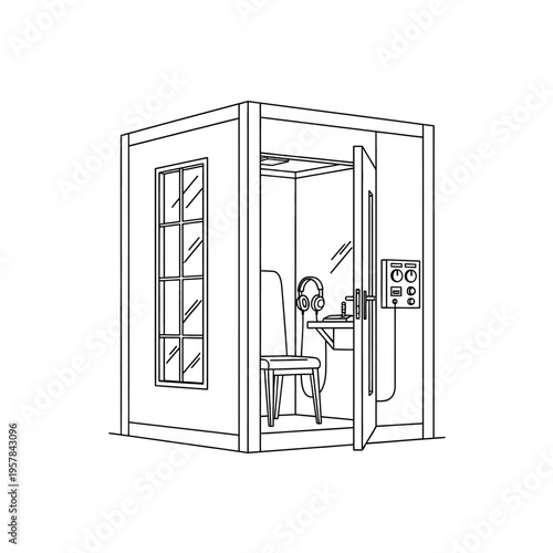 Illustration of a portable toilet or shower cabin, a compact and temporary structure often used in outdoor settings or construction sites.