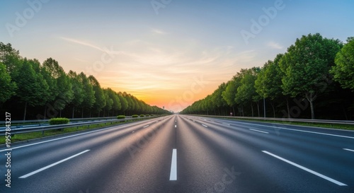 Wallpaper Mural Long Open Highway At Sunset Through Lush Green Trees Scenic Route Torontodigital.ca