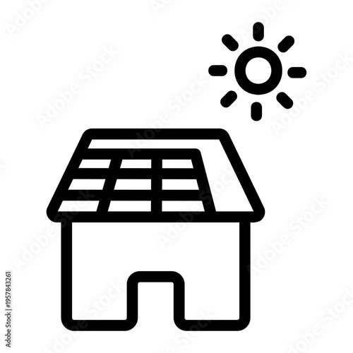 Rooftop solar house Line Icon