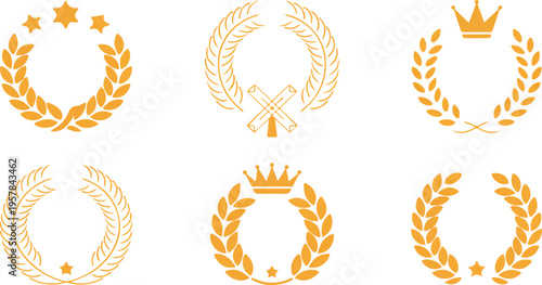 Wheat Grain Logo Vector Set with Cereal Frames, Barley Ears, Farm Product Labels, Bakery Emblems, Decorative Crowns and Stars