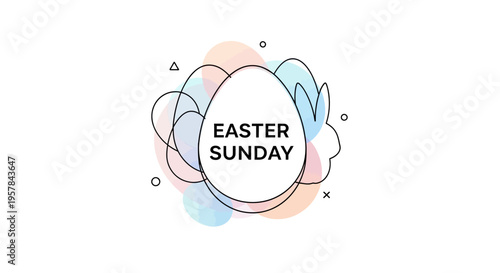 Easter Sunday illustration featuring pastel eggs and bunnies in a colorful design with a happy celebration theme on a white background
